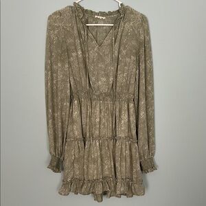 Green Patterned Long Sleeve Dress